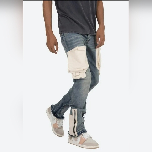 NWT Mnml D115 straight leg cargo pocket zip hem streetwear deconstructed jeans - Picture 2 of 6